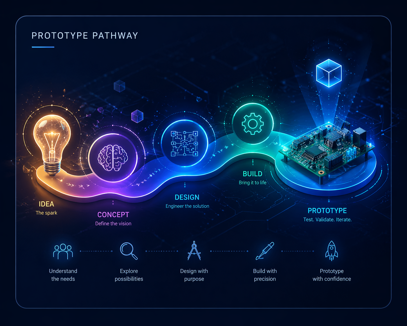 Prototype pathway illustration showing idea to prototype progression